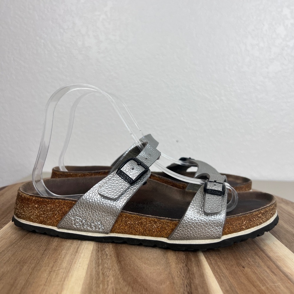 Birkis Birkenstock Sydney Sandals Womens 39 US 8 Silver Cork Slide Comfort Shoes